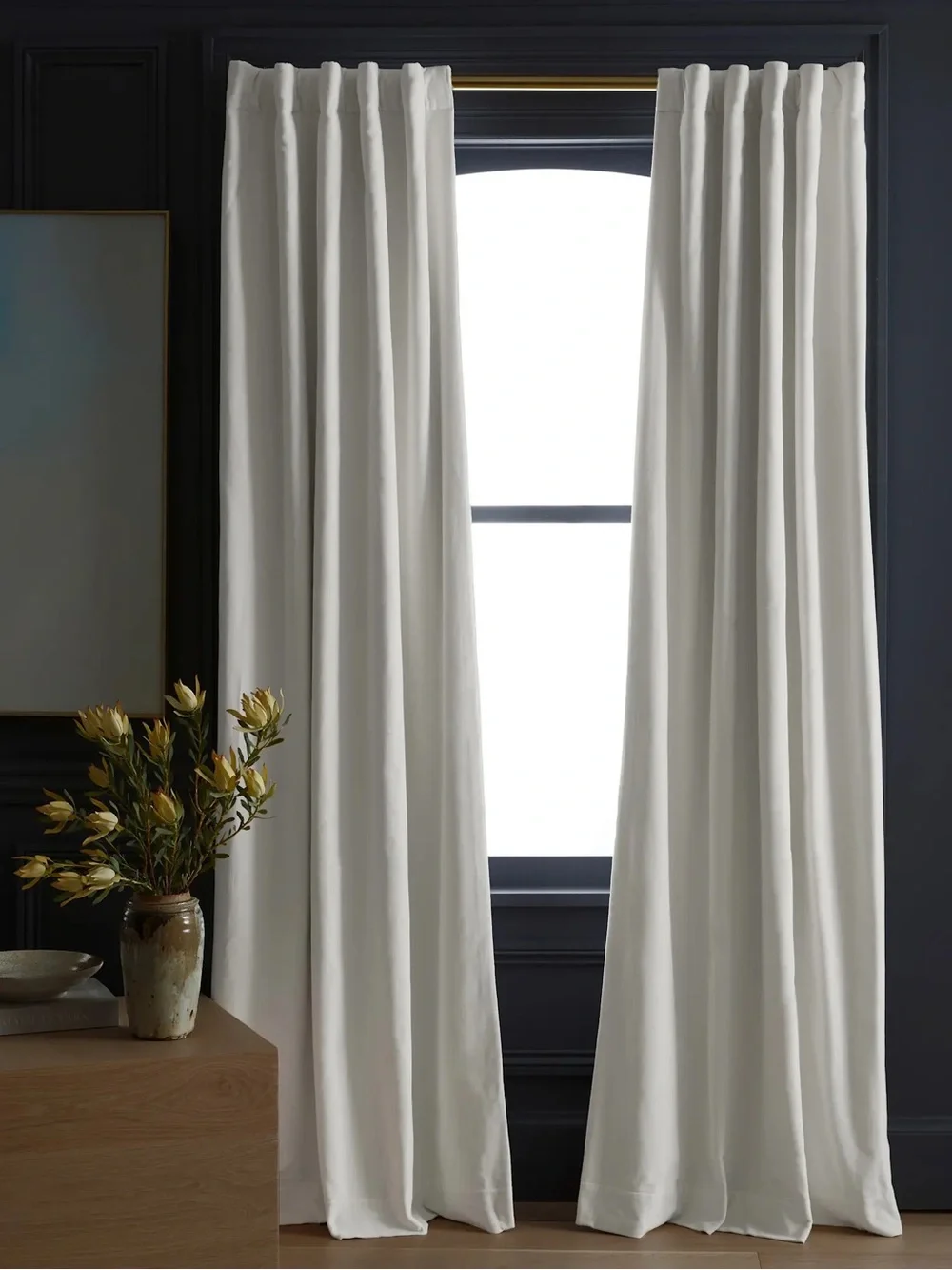NWT QUINCE Set Of 2 48x84 Cotton Velvet True Blackout Curtains Ivory 9742